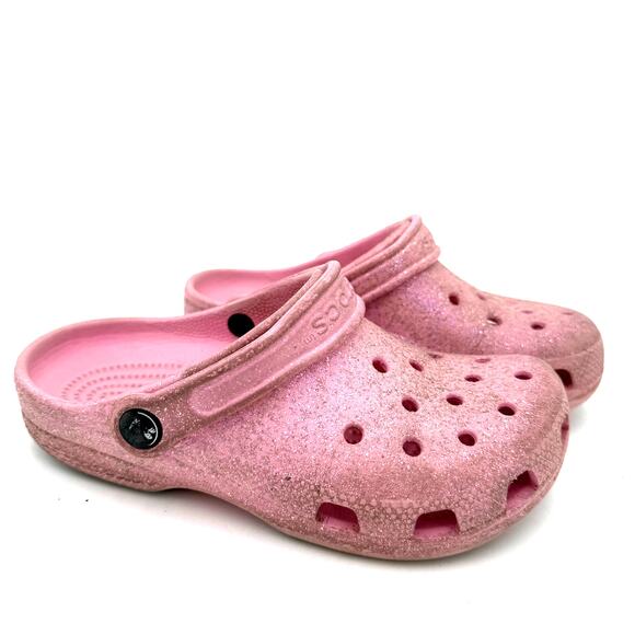 CROCS Other - Crocs Youth Kids Pink Classic Glitter Clogs Sandals Size 2
